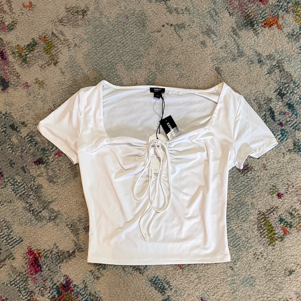 Express White Tie-Front Crop